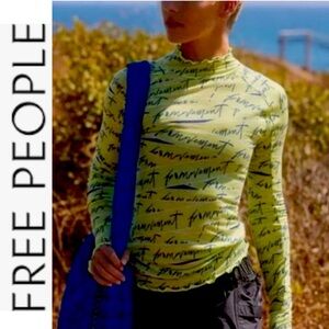 NWOT Free People Movement Printed Logo High Jump Long Sleeve Knit Top xs
